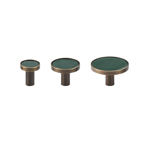 Kara Solid Brass & Leather Knob | Bronze & Green