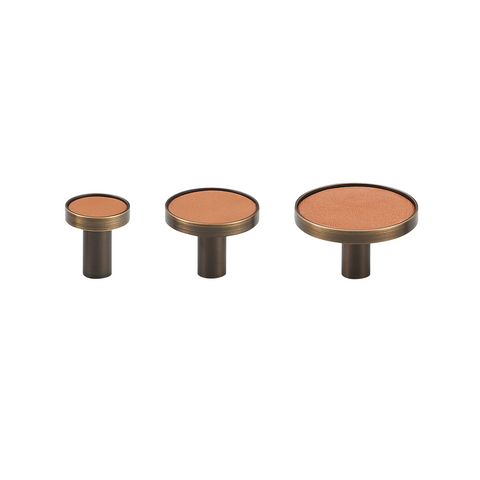 Kara Solid Brass & Leather Knob | Bronze & Orange