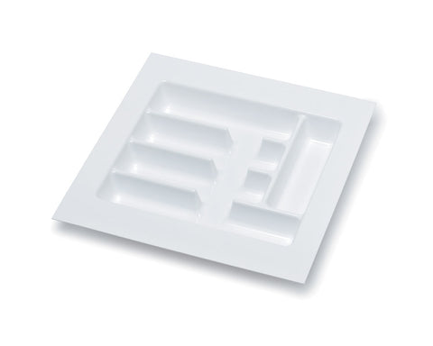Cutlery Tray in White. Size: 434mm W x 434mm D. Cut Down Dimensions: 310mm W x 350mm D