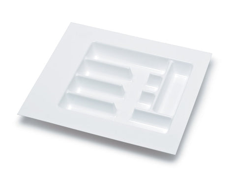 Deluxe Cutlery Tray in White. Size: 434mm W x 490mm D. Cut Down Dimensions: 310mm W x 350mm D