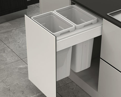Kia Ora 54L (2x27L) Kitchen Bin in White without runner. To suit 450mm cabinet
