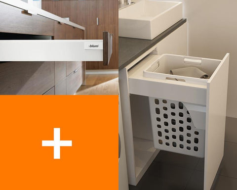 Blum TANDEMBOX antaro M Height 83MM drawer 500MM Integrated BLUMOTION in Silk White 65KG + 48LT (1x48LT basket) KLB48LW. To suit 450mm cabinet.
