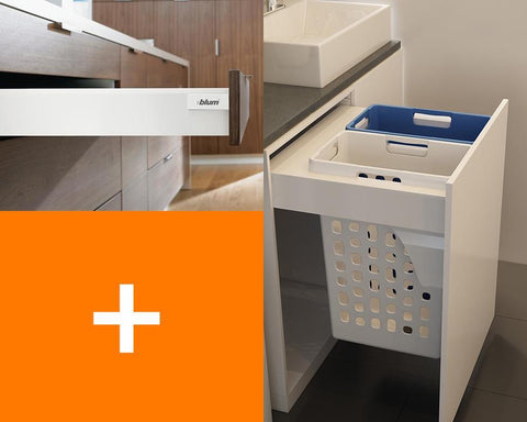 Blum TANDEMBOX antaro M Height 83MM drawer 500MM Integrated BLUMOTION in Silk White 30KG + 70LT (2x35LT basket) KLB70LWB. To suit 600mm cabinet.