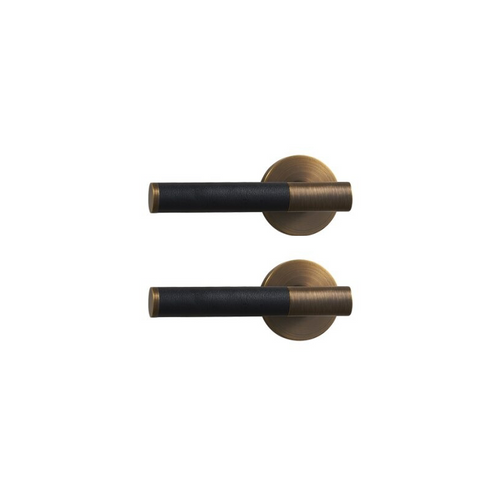 Kara Solid Brass & Leather Door Lever | Bronze & Black