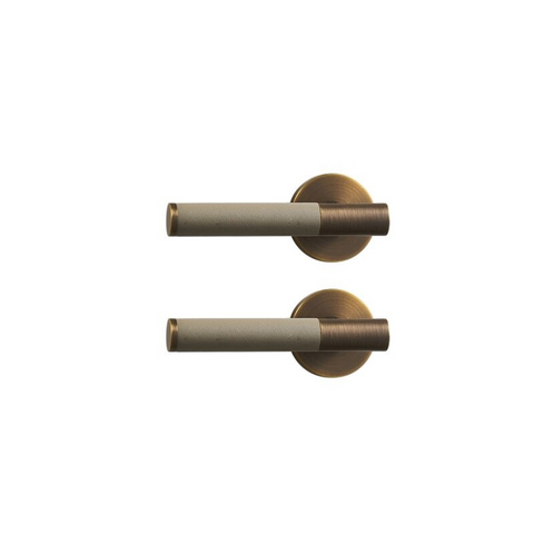 Kara Solid Brass & Leather Door Lever | Bronze & Grey