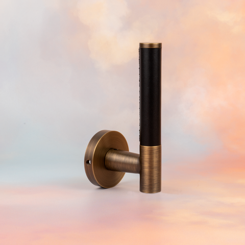 Kara Solid Brass & Leather Door Lever | Bronze & Black