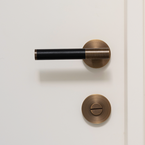 Kara Solid Brass & Leather Door Lever | Bronze & Black