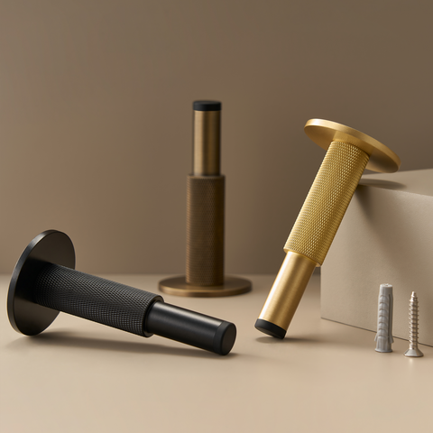 Knurled Pillar Solid Brass Door Stop | Black