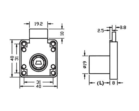 Armstrong Drawer Lock Housing. Ø19mm x 30mm Barrel Length. Incl. Rosette.