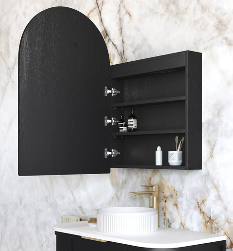 LED ARCHIE Black Oak Shaving Cabinet 900x600mm (3 Colour Function)