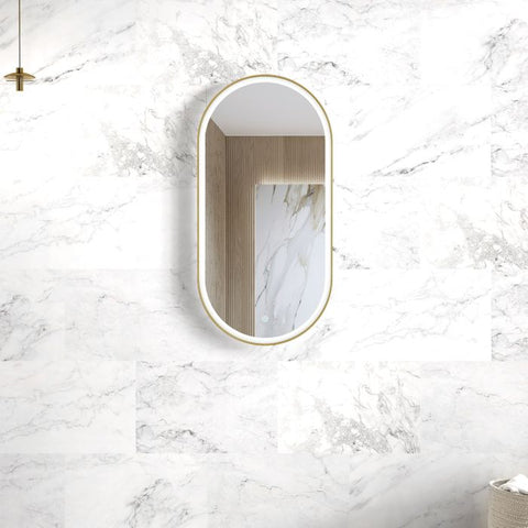 NOOSA LED Oval Metal Frame Mirror 900x450mm Brushed Gold