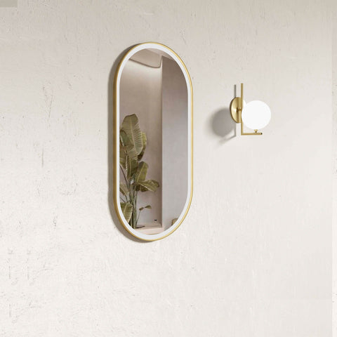 Brighton Framed Led Mirror 900x450mm Oval Brushed Yellow Gold