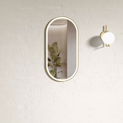 Brighton Framed Led Mirror 900x450mm Oval Brushed Yellow Gold