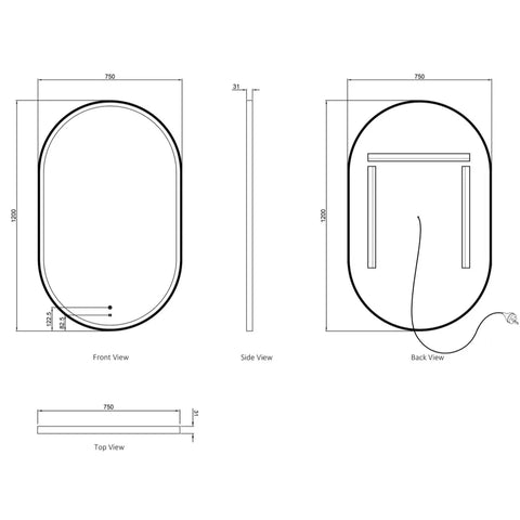 NOOSA LED Oval Metal Frame Mirror 1200x750mm Brushed Gold