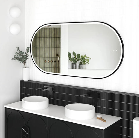 NOOSA LED Oval Metal Frame Mirror 1500x750mm Matte Black