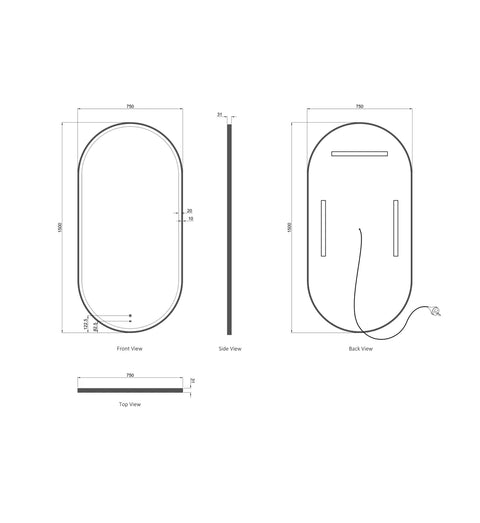 NOOSA LED Oval Metal Frame Mirror 1500x750mm Matte Black