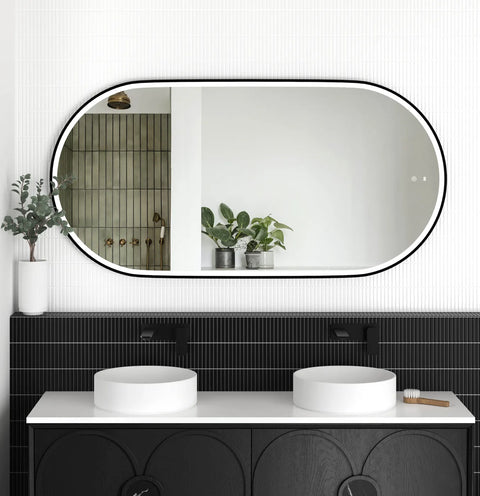 NOOSA LED Oval Metal Frame Mirror 1500x750mm Matte Black