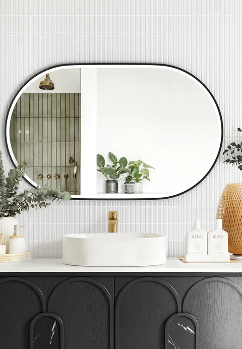 NOOSA LED Oval Metal Frame Mirror 900x600mm Matte Black