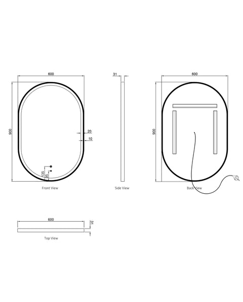 NOOSA LED Oval Metal Frame Mirror 900x600mm Matte Black