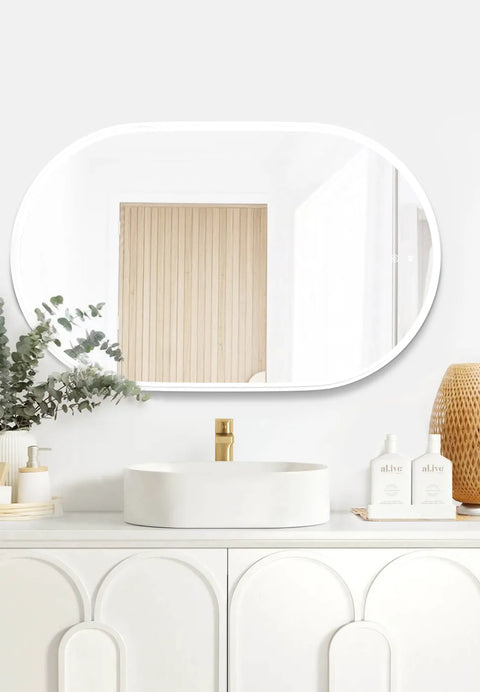NOOSA LED Oval Metal Frame Mirror 900x600mm Matte White