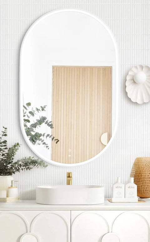 NOOSA LED Oval Metal Frame Mirror 900x600mm Matte White