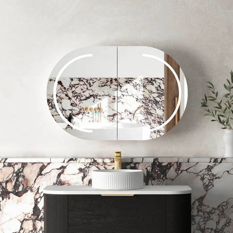 LED COOGEE Shaving Cabinet 900mm Natural Oak / Black Oak / Matte White (3 Colour Function)