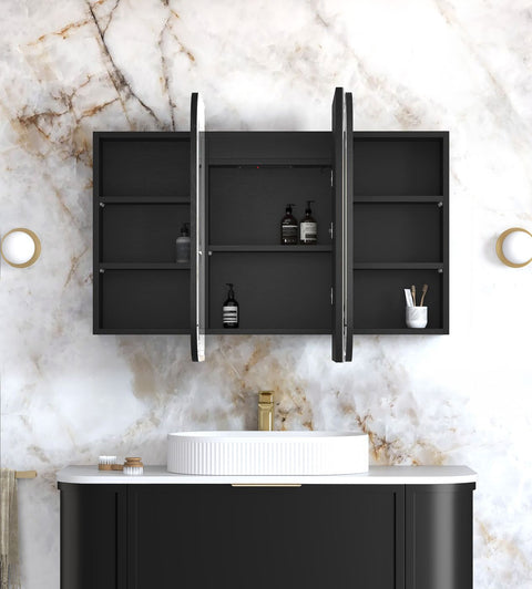 LED NEWPORT Shaving Cabinet 1200x750mm Black Oak-Premium Edition