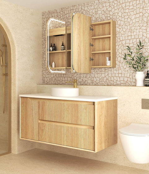 LED NEWPORT Shaving Cabinet 1200x750mm Natural Oak-Premium Edition