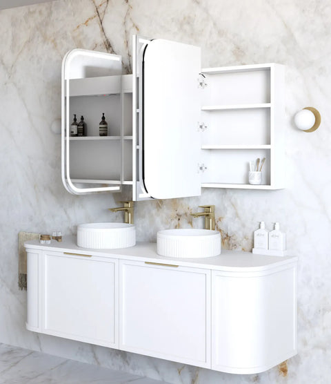 LED NEWPORT Shaving Cabinet 1500mm Matte White (3 Colour Function)