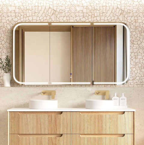 LED NEWPORT Shaving Cabinet 1500mm Natural Oak - Premium Edition