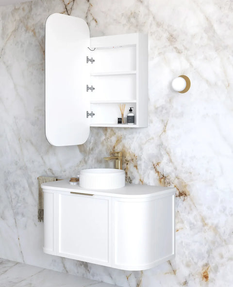 LED NEWPORT Shaving Cabinet 900mm Matte White (3 Colour Function)