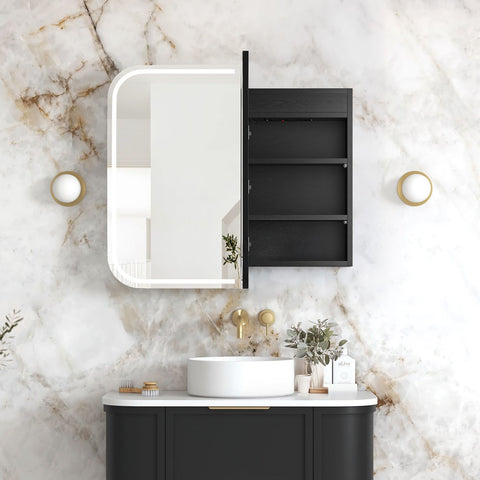 LED NEWPORT Shaving Cabinet 900x750mm Black Oak - Premium Edition