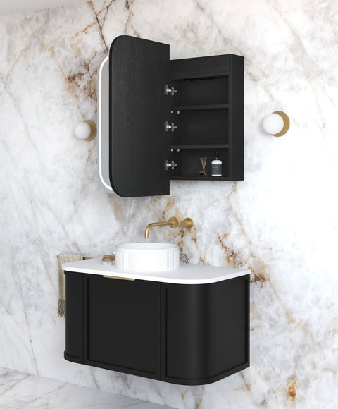 LED NEWPORT Shaving Cabinet 900x750mm Black Oak - Premium Edition
