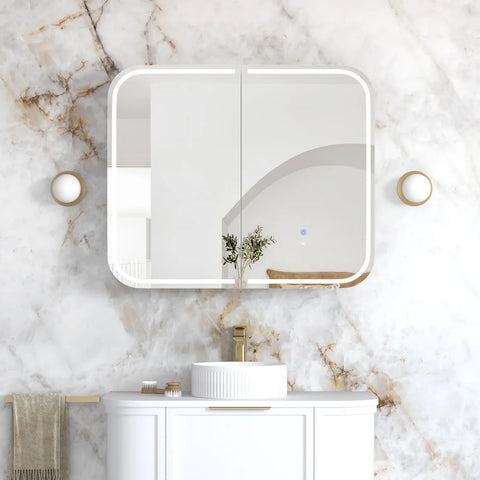 LED NEWPORT Shaving Cabinet 900x750mm Matte White (3 Colour Function)