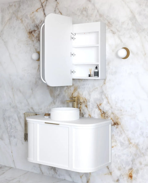 LED NEWPORT Shaving Cabinet 900x750mm Matte White (3 Colour Function)