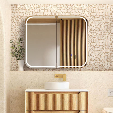 LED NEWPORT Shaving Cabinet 900x750mm Natural Oak - Premium Edition