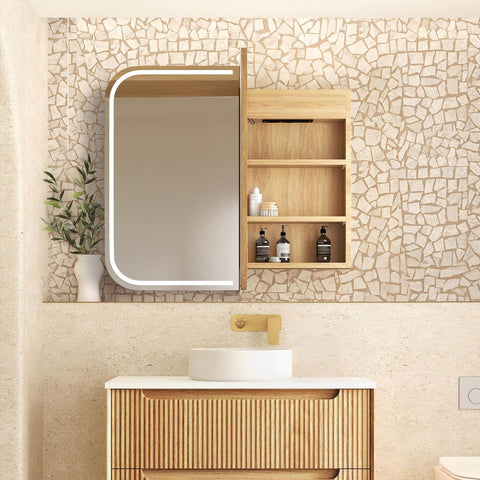 LED NEWPORT Shaving Cabinet 900x750mm Natural Oak - Premium Edition