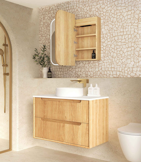 LED NEWPORT Shaving Cabinet 900x750mm Natural Oak - Premium Edition