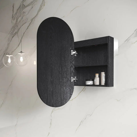 LED NOOSA Shaving Cabinet 900mm Black Oak (3 Colour Function)