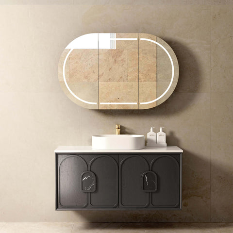 Laguna Black American Oak Single Basin Vanity Vanity Otti Australia 1200mm Quartz Stone Pure White-20mm Above Counter