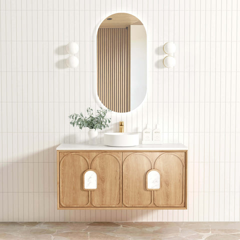 Laguna Natural American Oak Single Basin Vanity Vanity Otti Australia 1200mm Quartz Stone Pure White-20mm Above Counter