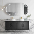 Laguna Black American Oak Double Basin Vanity Vanity Otti Australia 1500mm Quartz Stone Pure White-20mm Above Counter