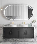 Laguna Black American Oak Double Basin Vanity Vanity Otti Australia 1500mm Quartz Stone Pure White-20mm Above Counter