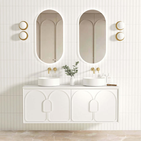 Laguna Satin White Double Basin Vanity Vanity Otti Australia 1500mm Quartz Stone Pure White-20mm Above Counter