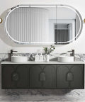 Laguna Black American Oak Double Basin Vanity Vanity Otti Australia 1800mm Quartz Stone Pure White-20mm Above Counter