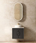 Laguna Black American Oak Single Basin Vanity Vanity Otti Australia 600mm Quartz Stone Pure White-20mm Above Counter