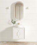 Laguna Satin White Single Basin Vanity Vanity Otti Australia 600mm Quartz Stone Pure White-20mm Above Counter