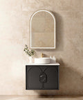 Laguna Black American Oak Single Basin Vanity Vanity Otti Australia 750mm Quartz Stone Pure White-20mm Above Counter