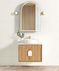 Laguna Natural American Oak Single Basin Vanity Vanity Otti Australia 750mm Quartz Stone Pure White-20mm Above Counter