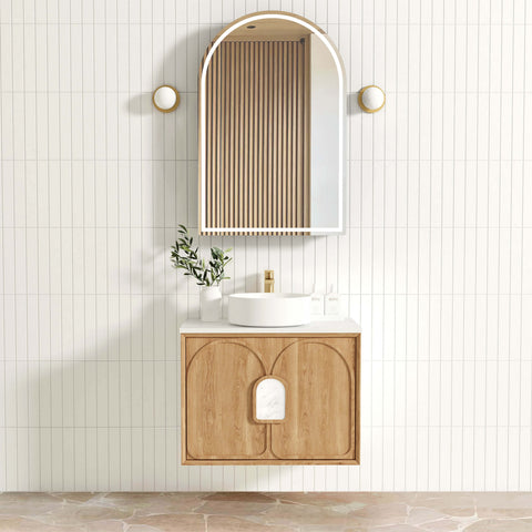 Laguna Natural American Oak Single Basin Vanity Vanity Otti Australia 750mm Quartz Stone Pure White-20mm Above Counter